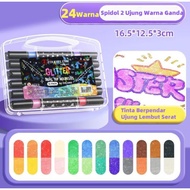 Glitter marker Set Dual-tip GLITTER marker​ ​DOUBLE END​ 2 Colors with Double Head