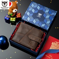 BULLCAPTAIN Leather Wallet Mens Casual Multi-card Slot Trifold RFID Antimagnetic Leather Wallet Gift