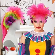 Neon Rainbow Spiky Wig with Ponytail, Fluffy Synthetic Hair for Clown Cosplay and Halloween Looks  R