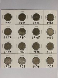 （銀色伍毫一套）喬治六世1951年 + 英女王伊利沙伯二世1958-1975年香港五毫硬幣 King George VI 1951 $0.5 Queen Elizabeth ll 1958-1975 