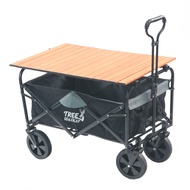 TreeWalker 多用途露營便攜摺疊置物手拉車(四輪推車)加行動木紋桌板組