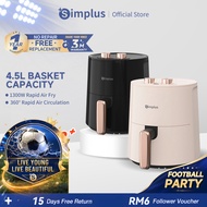 Simplus Oven Air Fryer 4.5L 1300W Simple Knob Control 360°Hot Air Circulation Non-Stick Coating Peng