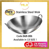 MLK Stainless Steel Wok with Double Ears High Quality/Double Handle Wok/Kuali Stainless Steel