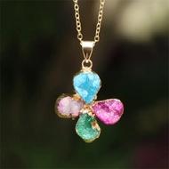Natural Crystal Cluster Gold Flower Necklace 7 Chakra Stone Pendant Jewelry Gift