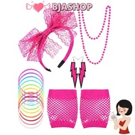 BJASHOP Costume Accessories Set 80s Party Retro Headband Fishnet Gloves