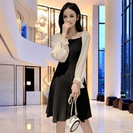 Baju Dress Gaun Korea Mini Midi Pendek Polyester Krem Hitam Polos