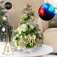 [特價]摩達客耶誕-2尺/2呎(60cm)特仕幸福型裝飾白色聖誕樹 (果綠金雪系全套飾品)+20燈LED燈插電式彩光*1/贈控制器/本島免運費