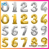 Age Number Balloon Birthday Party Decoration 40cm High (3 Colors Gold, Silver, Pink)