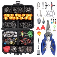 263pcs Fishing Accessories Set with Tackle Box Including Plier Jig Hooks Sinker Weight Swivels Snaps