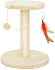 [Cuddly Paws] Mini Cat Scratch Tower with Cat Toy (Diameter L30 x H35.5cm) - Beige