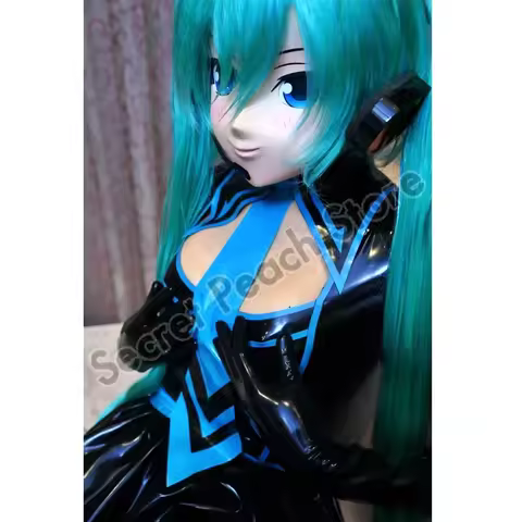 Latex Mikus outfit Latex Uniform Dress With Latex Stockings With Glove Customize