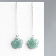 Rose Flower Deign Natural Type A Jade S925 Drops Earrings