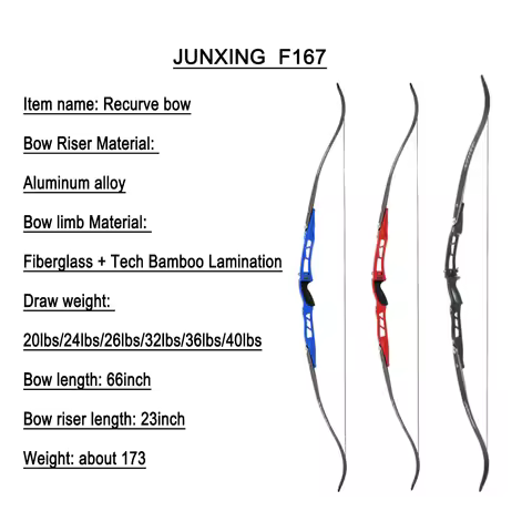JUNXING F167 Recurve Bow 66"ILF 20-40lbs Archery Target Practice Hunting Shooting Bow