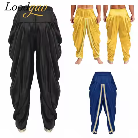 Men Halloween Carnival Cosplay Arabian Prince Costume Theme Party Elastic Waist Draped Baggy Trouser