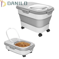 DANILO1 Cat Dry Food Box, Large Capacity Transparent Flap Dog Food Storage Container, Portable with Wheels Collapsible Plastic Pet Food Storage Barrel Home