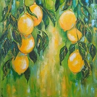 檸檬畫柑橘樹厚塗油畫帆布水果原創藝術藝術品