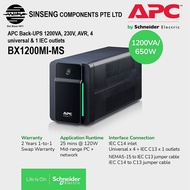 APC UPS Back-UPS 1200VA, 230V, AVR, 4 Universal &amp; 1 IEC Outlets with Surge Protected In/Out Ethernet Ports •BX1200MI-MS