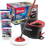 O-Cedar System Easy Wring Spin Mop &amp; Bucket with 3 Extra Refills