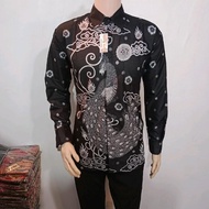 kemeja batik motif merak abu-abu original arta batik super KODE 008 l batik premium l batik hitam ma