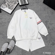 Set Bộ Áo Sweater In Hình Cún Phối Vạch Tay Kèm Quần Đùi Chất Nỉ Hottren