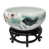 Akuarium ikan seramik Jingdezhen, akuarium ikan emas meja besar, akuarium kura-kura, mangkuk teratai