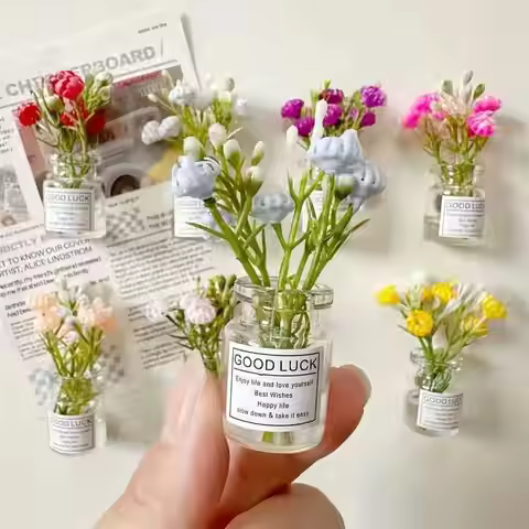 Luminous 3D Flower Vial Fridge Magnet, Simulated Flower Glass Bottle Magnetic Sticker for Kitchen De