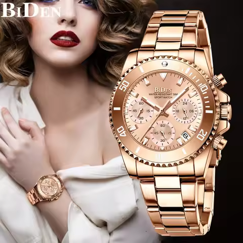 BIDEN Fashion Business Women's Watch Waterproof Luminous Quartz Watch Stainless Steel Strap Multi fu
