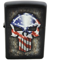 Custom American Flag Punisher Punisher Skull Lighter - Matte Black