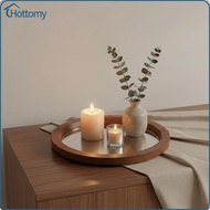 Mirror Display Tray Wooden Round Centerpiece Platter with Mirror for Living Room and Table Decoratio