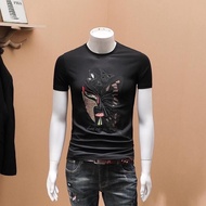 Loose Fat Chinese Style Facebook Embroidered Sequin Short-Sleeved T-Shirt Male Niche Design Ethnic S