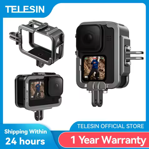 TELESIN Aluminium Alloy Frame Case For GoPro 9 10 11 12 Double Clod Shoe Protective shell For GoPro 