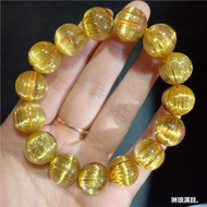 Golden Rutilated Quartz Bracelet Titanium Quartz Full Inclusion Unisex Natural Brazil Golden Rutilat