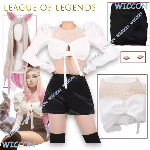 LOL KDA Ahri Cosplay Costume FoxGirl Outfit Tail And Ears Anime Game Character Korean Style Stage Pe