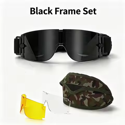 Tactical Goggles Set, 3 Interchangeable Lenses, Outdoor Military CS Impact‑Resistant Protective Gear