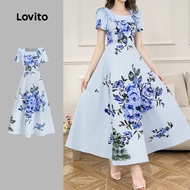 Lovito Casual Dress Flowers Ruffle Spring/summer Dress for Women L150ED610 Lovito Gaun Kasual Berbun