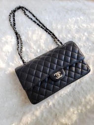 Chanel cf25 中號 Medium 黑銀牛皮 荔枝皮 25cm 黑色 銀扣 Black shw caviar classic flap bag #LQwf22