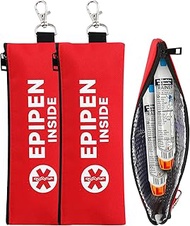 EpiPen Carry Case for 2-4 EpiPens, Double Sided Emergency Printing Epipen Holder Bag with Carabiner,