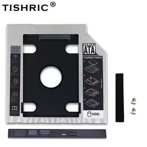 TISHRIC Aluminum 2nd Second Hdd Caddy 9.5mm 12.7mm Optibay SATA 3.0 2.5'' SSD DVD CD-ROM Enclosure A