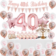 43Pcs Rose Gold Cheers 40th Birthday Party Balloon Set,Number Balloons,Cake Toppers,Banner, Optional