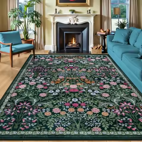 Living room 8x10 area rug: floral washable vintage large soft boho non-slip indoor carpet in dark gr
