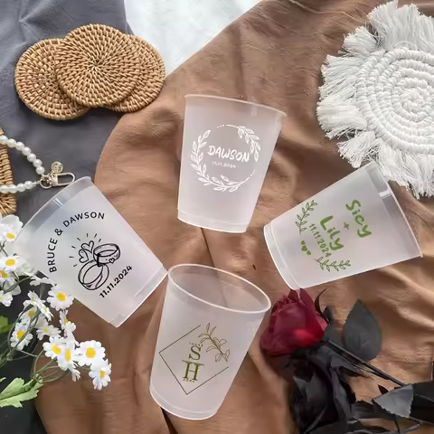 6 Cheers to The Mr and Mrs - 12oz or 16oz Frosted Unbreakable Plastic Cup- Custom - Bridal Wedding F