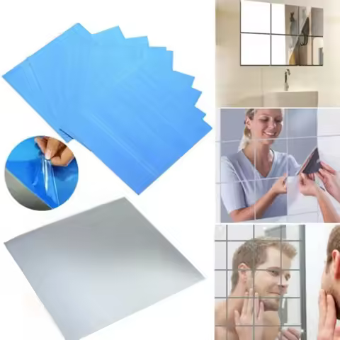 9PCs 15CM Square Mirror Wall Stickers Square Reflective Mirror Film DIY Adhesive Decoration