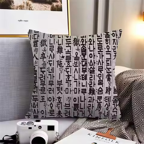 Throw Pillow Covers Korean Hangul Pattern South Korea's Raw Hangeul Characters Superior Formative Be