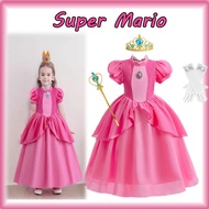 SUPER MARIO Princess Peach Costume Character for Kids Girl Christmas Parade Party Gown Halloween Birthday Dress Wig Accessories Outfit Super Mario Performance Children Clothes