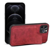 GMO 2免運iPhone 13 Pro 6.1吋 直插卡側掀背套皮套保護套殼 紅色 手機套殼防摔套殼