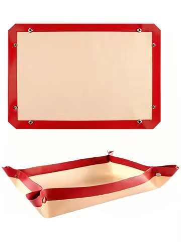 Reusable Silicone Baking Mat with Buckle - Leakproof, Non-Stick Silicone Fiber Oven Mat,Snap-Togethe