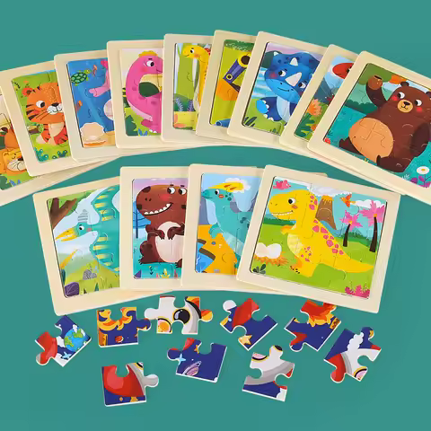 9 Pieces Wooden Puzzle Cartoon Dinosaur Transportation Montessori 3d Puzzle Game Early Learning Educ
