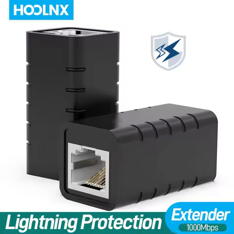 Hoolnx Lan Extender RJ45 Coupler Lightning Protection Cat7 Cat6 Cat5e 1Gbps Ethernet Cable Extension