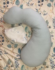 二手Hugsie孕婦枕防蟎款S(藍色條紋枕套) +寶寶秀秀枕套(藍)