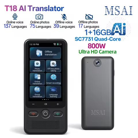 MSAI AI Translator 1+16GB 800W Ultra HD Camera Photo Voice Recording Translation Device with Google 